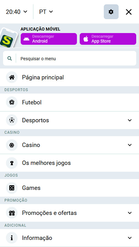 Menu de Navegação SpinBetter