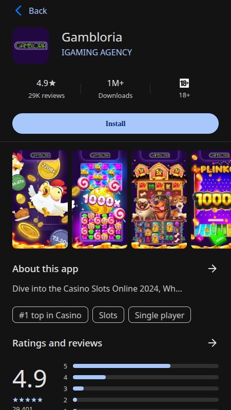 Baixe o aplicativo móvel da Gambloria