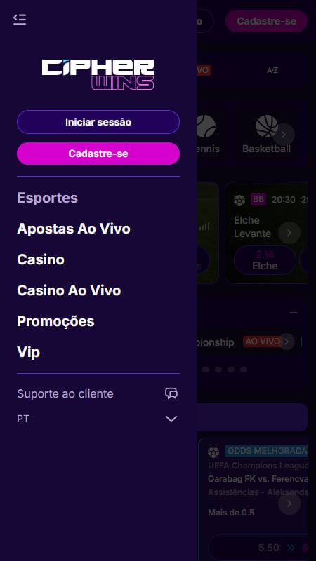 CipherWins Menu de Navegação