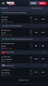 Interface de apostas ao vivo do MafiaCasino 