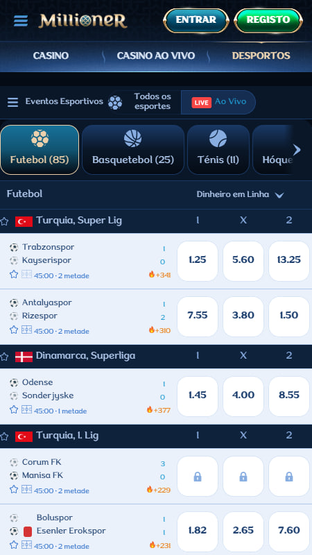 Apostas ao Vivo na Millioner