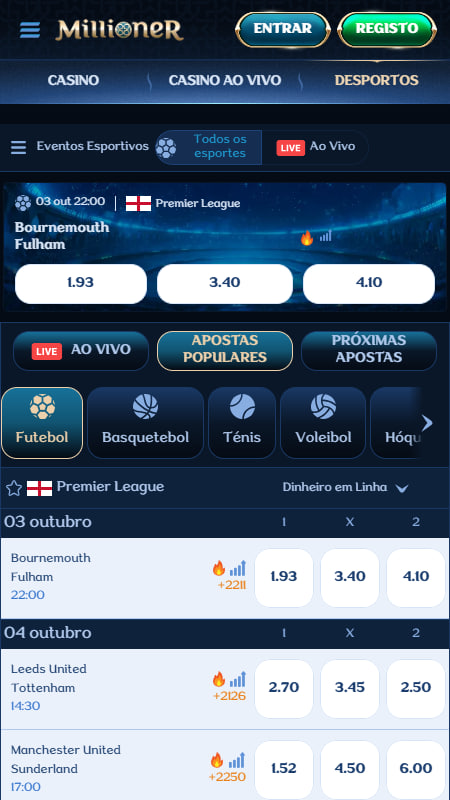 Apostas Desportivas na Millioner