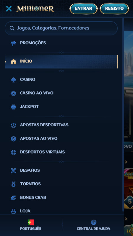 Millioner Casa de Apostas Menu de Navegação