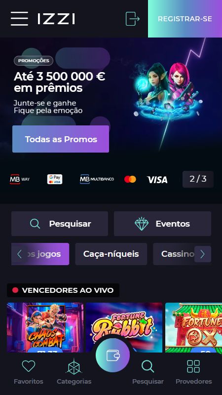 Página inicial da izzi casino online