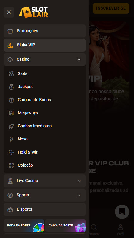 SlotLair Menu de Navegação